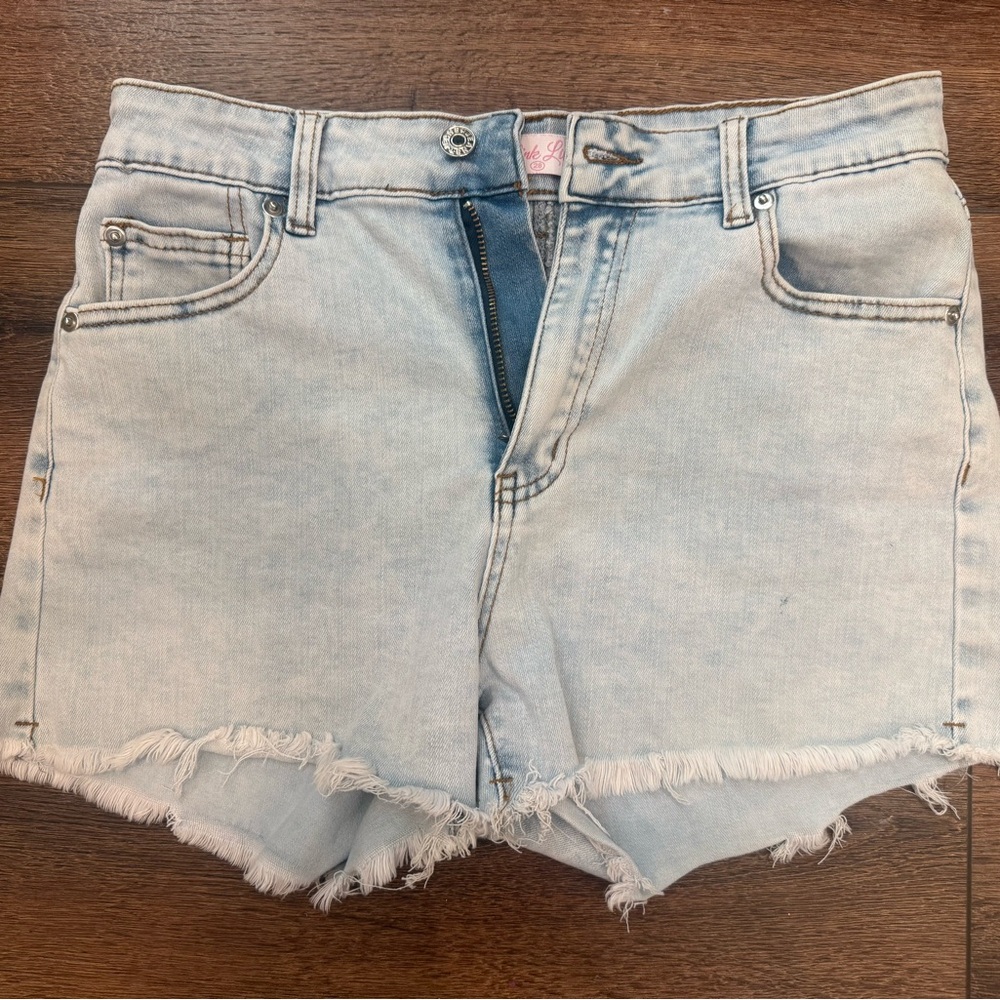Pink Lily Light Wash Frayed Jean Shorts